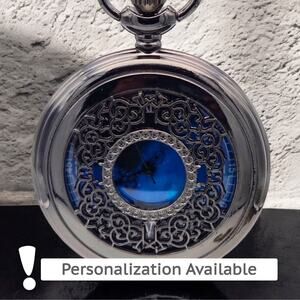 Vintage Blue Celestial Pocket Watch – Romantic Astronomy Lover, Star Gazer Gift